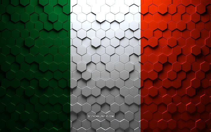 Flag of Ireland, honeycomb art, Ireland hexagons flag, Ireland, 3d hexagons art, Ireland flag