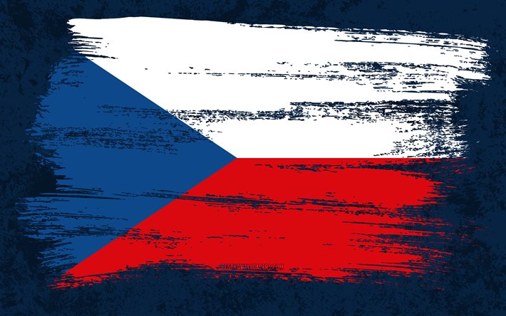 4k, flagge der tschechischen republik, grunge-flaggen, europ&#228;ische l&#228;nder, nationale symbole, pinselstrich, tschechische flagge, grunge-kunst, europa, tschechische republik