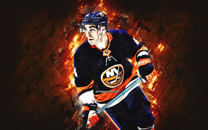 Jean Gabriel Pageau, New York Islanders, NHL, hockey, sfondo di pietra arancione, USA, National Hockey League
