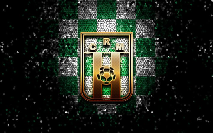 Racing Montevideo FC, glitter logo, Uruguaylı Primera Division, yeşil beyaz damalı arka plan, futbol, Uruguay futbol kul&#252;b&#252;, Racing Montevideo logosu, mozaik sanatı, Racing Montevideo