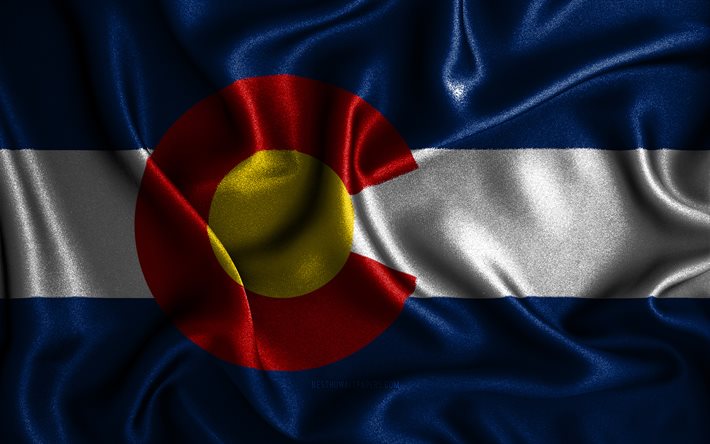 Colorado flagga, 4k, v&#229;giga flaggor, amerikanska stater, USA, tyg flaggor, 3D konst, Colorado, Colorado 3D flagga, USA stater
