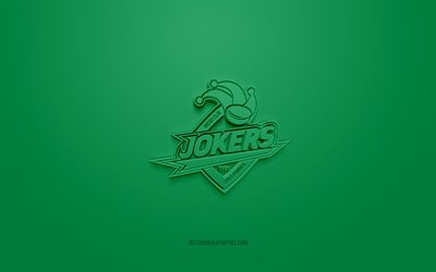 Hockey Club de Cergy-Pontoise, creative 3D logo, green background, 3d emblem, French ice hockey team, Ligue Magnus, Cergy-Pontoise, France, hockey, Hockey Club de Cergy-Pontoise 3d logo, Jokers de Cergy-Pontoise
