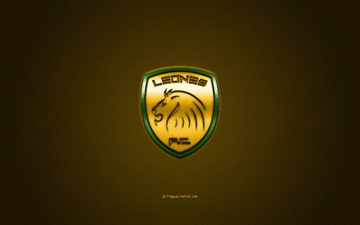 Leones FC, colombiansk fotbollsklubb, gul logotyp, gul kolfiberbakgrund, Kategori Primera A, fotboll, Itagui, Colombia, Leones FC-logotyp