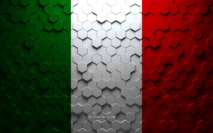 Drapeau de l&#39;Italie, art en nid d&#39;abeille, drapeau des hexagones de l&#39;Italie, Italie, art des hexagones 3d, drapeau de l&#39;Italie