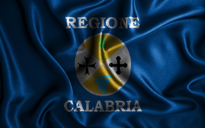 Drapeau de la Calabre, 4k, drapeaux ondul&#233;s en soie, r&#233;gions italiennes, drapeau de la Calabre, drapeaux en tissu, art 3D, Calabre, r&#233;gions d&#39;Italie, drapeau 3D de la Calabre