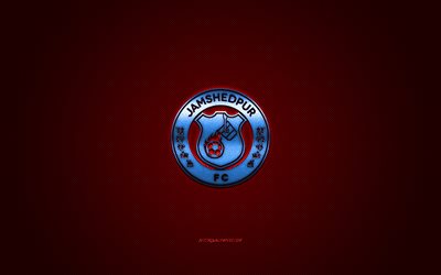 Jamshedpur FC, Indian football club, blue logo, red carbon fiber background, Indian Super League, football, Jamshedpur, India, Jamshedpur FC logo
