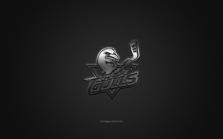 San Diego Mouettes Am&#233;ricaine de hockey club, AHL, logo argent&#233;, gris en fibre de carbone de fond, le hockey, San Diego, Californie, etats-unis, San Diego Mouettes logo