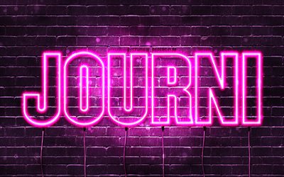 Journi, 4k, sfondi per il desktop con i nomi, nomi di donna, Journi nome, viola neon, buon Compleanno Journi, immagine con nome Journi