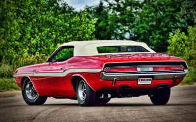 Dodge Challenger, HDR, 1970 cars, back view, muscle cars, retro cars, red Challenger, 1970 Dodge Challenger, american cars, Dodge
