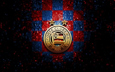 Bahia FC, glitter logo, Serie A, blue red checkered background, soccer, EC Bahia, brazilian football club, Bahia logo, mosaic art, football, Brazil