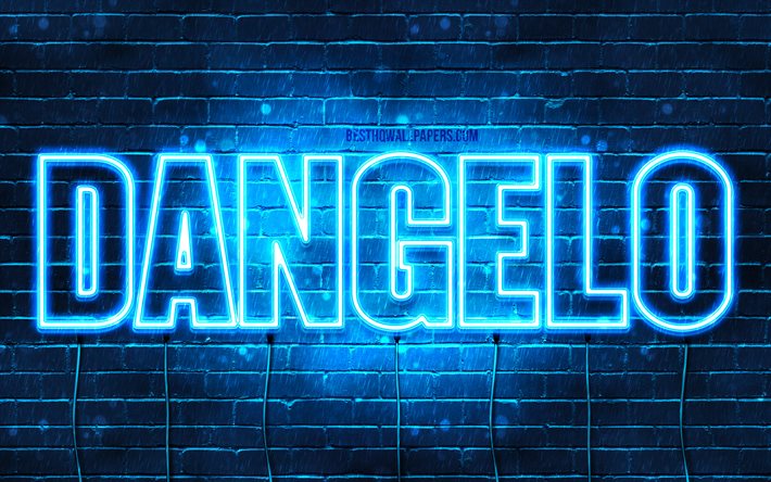 Dangelo, 4k, adları Dangelo adı ile, yatay metin, Dangelo adı, Doğum g&#252;n&#252;n kutlu olsun Dangelo, mavi neon ışıkları, resimli duvar kağıtları