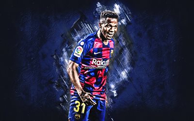 Ansu Fati, FC Barcelona, portrait, blue stone background, football, Champions League, Anssumane Vieira Fati