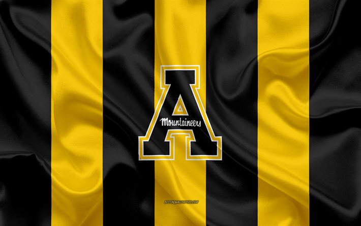 Appalachian State Bergskl&#228;ttrare, Amerikansk fotboll, emblem, silk flag, gul-svart siden konsistens, NCAA, Appalachian State Bergskl&#228;ttrare logotyp, Boone, North Carolina, USA