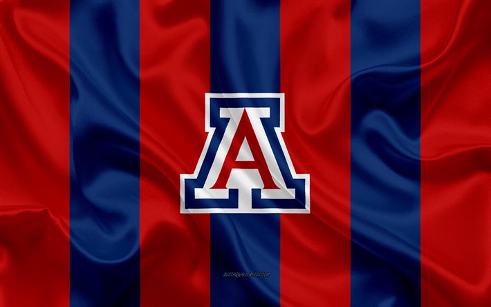 Arizona Wildcats, American football team, emblem, silk flag, red-black silk texture, NCAA, Arizona Wildcats logo, Tucson, Arizona, USA, American football