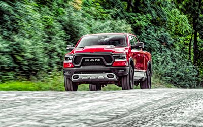 2020, Ram 1500 Rebel, Crew Cab, front view, exterior, red pickup truck, new red Ram 1500, american cars, Ram