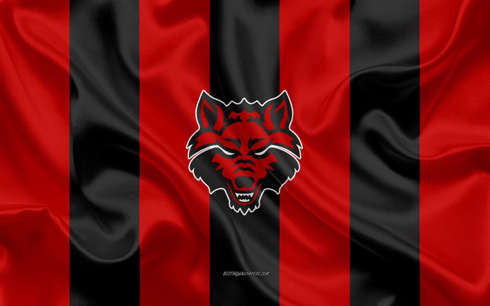 Arkansas State Red Wolves Amerikan futbol takımı amblemi, ipek bayrak, kırmızı-siyah ipek doku, NCAA, Arkansas State Red Wolves logo, Jonesboro, Arkansas, ABD, Amerikan Futbolu