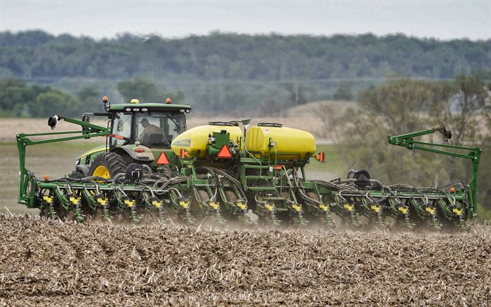 John Deere8300, 肥料, 現代トラクター, 農業機械, 収穫, 分野, トラクター, John Deere