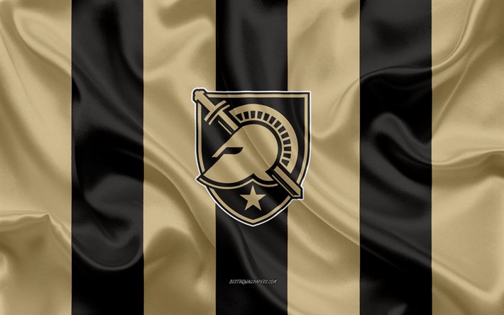 Army Black Knights, American football team, emblem, silk flag, golden black silk texture, NCAA, Army Black Knights logo, West Point, New York, USA, American football