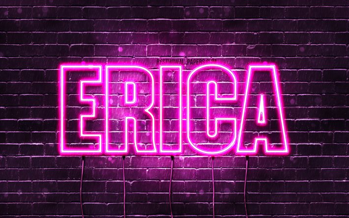 Erica, 4k, wallpapers with names, female names, Erica name, purple neon lights, Happy Birthday Erica, picture with Erica name