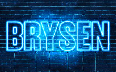 Brysen, 4k, fondos de pantalla con los nombres, el texto horizontal, Brysen nombre, Feliz Cumplea&#241;os Brysen, luces azules de ne&#243;n, imagen con Brysen nombre