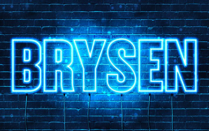 Bryson, 4k, taustakuvia nimet, vaakasuuntainen teksti, Brysen nimi, Hyv&#228;&#228; Syntym&#228;p&#228;iv&#228;&#228; Brysen, blue neon valot, kuva Brysen nimi