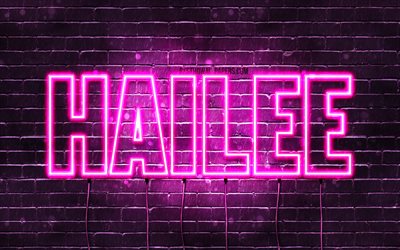 Hailee, 4k, tapeter med namn, kvinnliga namn, Hailee namn, lila neon lights, Grattis P&#229; F&#246;delsedagen Hailee, bild med Hailee namn