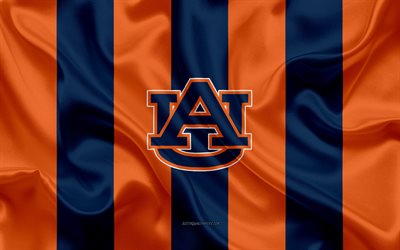 Auburn Tigers, American football team, emblem, silk flag, orange black silk texture, NCAA, Auburn Tigers logo, Auburn, Alabama, USA, American football