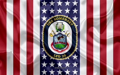 USS Somerset Emblem, LPD-25, American Flag, US Navy, USA, USS Somerset Badge, US warship, Emblem of the USS Somerset