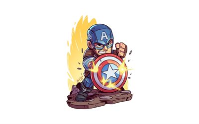 Captain America, 4k, supereroi, minimal, sfondo bianco, Marvel, Captain America minimalismo