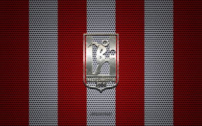 Balikesirspor logo, Turkish football club, metal emblem, red and white metal mesh background, TFF 1 Lig, Balikesirspor, TFF First League, Balikesir, Turkey, football