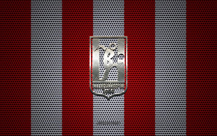 Balikesirspor logo, Turkish football club, metal emblem, red and white metal mesh background, TFF 1 Lig, Balikesirspor, TFF First League, Balikesir, Turkey, football