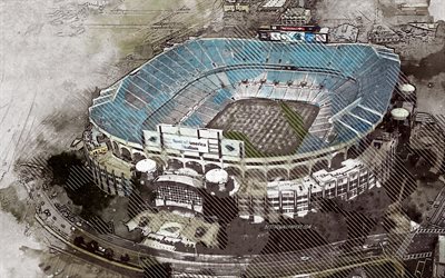 Bank of America Stadium, grunge art, Carolina Panthers, creative art, painted Bank of America Stadium, drawing, Charlotte, North Carolina, digital art, Carolina Panthers Stadium, NFL