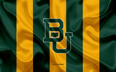 Baylor Athletics, American football team, emblem, silk flag, green yellow silk texture, NCAA, Baylor Athletics logo, Waco, Texas, USA, American football