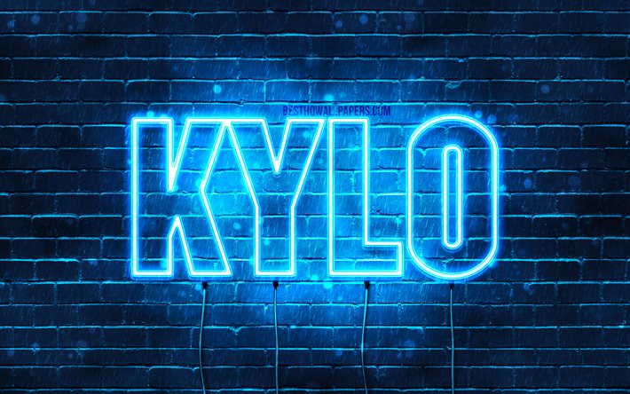Kylo, 4k, les papiers peints avec les noms, le texte horizontal, Kylo nom, Joyeux Anniversaire Kylo, bleu n&#233;on, une photo avec le nom de Kylo