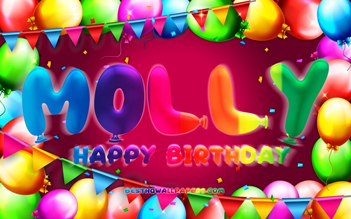 Download Wallpapers Happy Birthday Molly 4k Colorful Balloon Frame Molly Name Purple Background Molly Happy Birthday Molly Birthday Popular Swedish Female Names Birthday Concept Molly For Desktop Free Pictures For Desktop Free