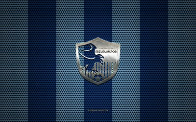 BB Erzurumspor logo, Turkish football club, metal emblem, blue metal mesh background, TFF 1 Lig, BB Erzurumspor, TFF First League, Erzurum, Turkey, football