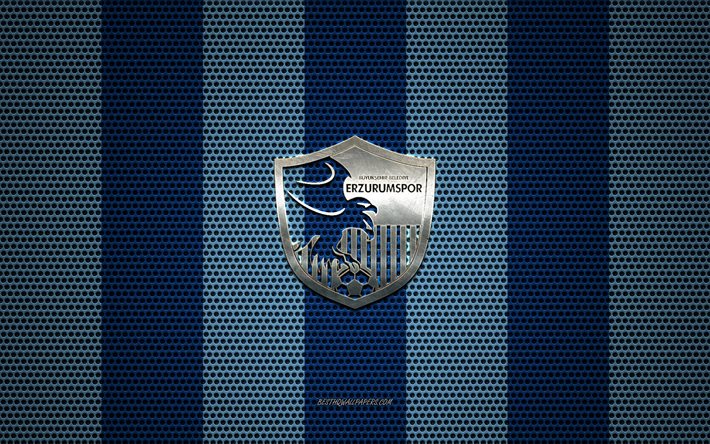 BB Erzurumspor logotipo, Turco futebol clube, emblema de metal, azul met&#225;lica de malha de fundo, Liga 1 Da Liga, BB Erzurumspor, TFF Primeira Liga, Erzurum, A turquia, futebol