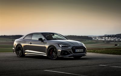 Audi RS5 Coupe, 2020, front view, exterior, gray coupe, new gray RS5 Coupe, black wheels, German cars, Audi