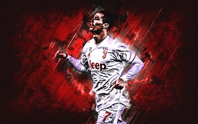 Cristiano Ronaldo, CR7, Juventus FC, Portuguese soccer player, red stone background, Serie A, Italy, football, Ronaldo Juventus