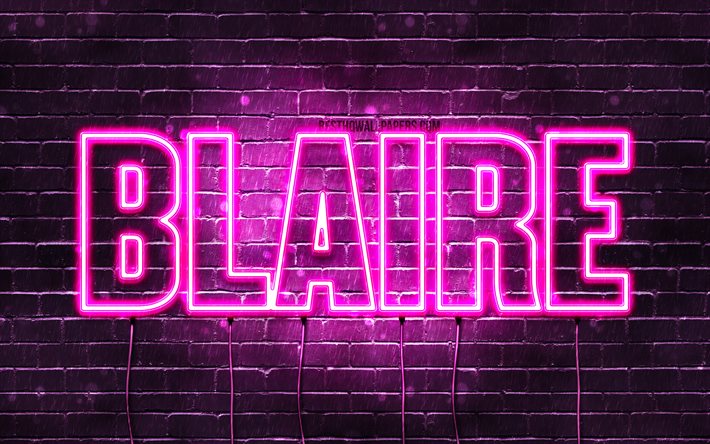 Blaire, 4k, tapeter med namn, kvinnliga namn, Blaire namn, lila neon lights, Grattis P&#229; F&#246;delsedagen Blaire, bild med Blaire namn