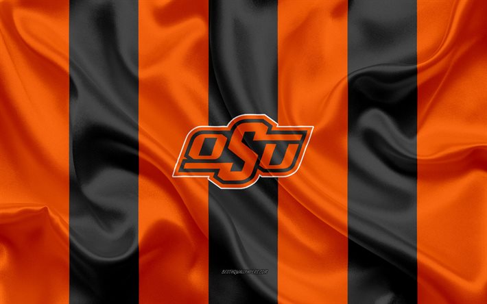 Oklahoma State Cowboys, Amerikkalainen jalkapallo joukkue, tunnus, silkki lippu, oranssi-musta silkki tekstuuri, NCAA, Oklahoma State Cowboys-logo, Stillwater, Oklahoma, USA, Amerikkalainen jalkapallo