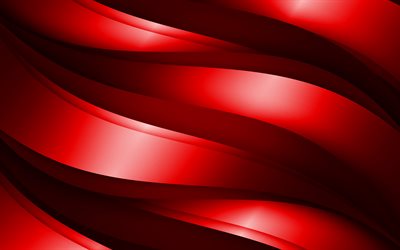 rojo 3D ondas, abstracto patrones de ondas, las ondas de antecedentes, 3D ondas, ondulada roja de fondo, 3D ondas de texturas, texturas onduladas, de fondo, con olas de
