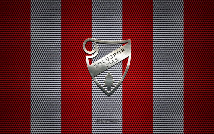 Boluspor logo, squadra di calcio turco, metallo, simbolo, rosso, bianco, di maglia di metallo sfondo, TFF 1 Lig, Boluspor, TFF Primo Campionato, Bolu, Turchia, calcio