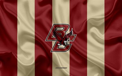 Boston College Eagles, American football team, emblem, silk flag, red golden silk texture, NCAA, Boston College Eagles logo, Chestnut Hill, Massachusetts, USA, American football, FBS