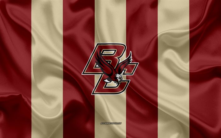 Boston College &#214;rnar, Amerikansk fotboll, emblem, silk flag, red golden silk konsistens, NCAA, Boston College Eagles logotyp, Chestnut Hill, Massachusetts, USA, FBS