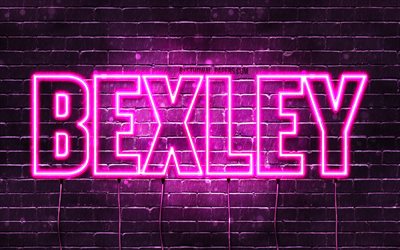 Bexley, 4k, tapeter med namn, kvinnliga namn, Bexley namn, lila neon lights, Grattis P&#229; F&#246;delsedagen Bexley, bild med Bexley namn