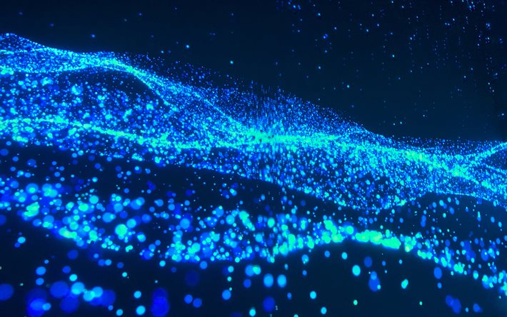 neon blue waves, black background, blue waves background, digital art, digital backgrounds, neon light background