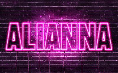 Alianna, 4k, pap&#233;is de parede com os nomes de, nomes femininos, Alianna nome, roxo luzes de neon, Feliz Anivers&#225;rio Alianna, imagem com Alianna nome