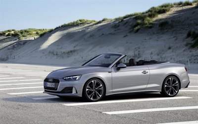 Audi A5 Cabriolet, 2020, vista laterale, esterno, argento, cabrio, nuova silver A5 Cabriolet, auto tedesche, Ascoltare il