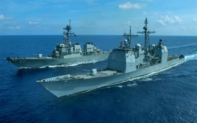 USS Bunker Hill, CG-52, USS Barry, DDG-52, de la US Navy, con buques de guerra Estadounidenses, destructores, Marina de los Estados unidos, Fuerzas Armadas de Estados unidos